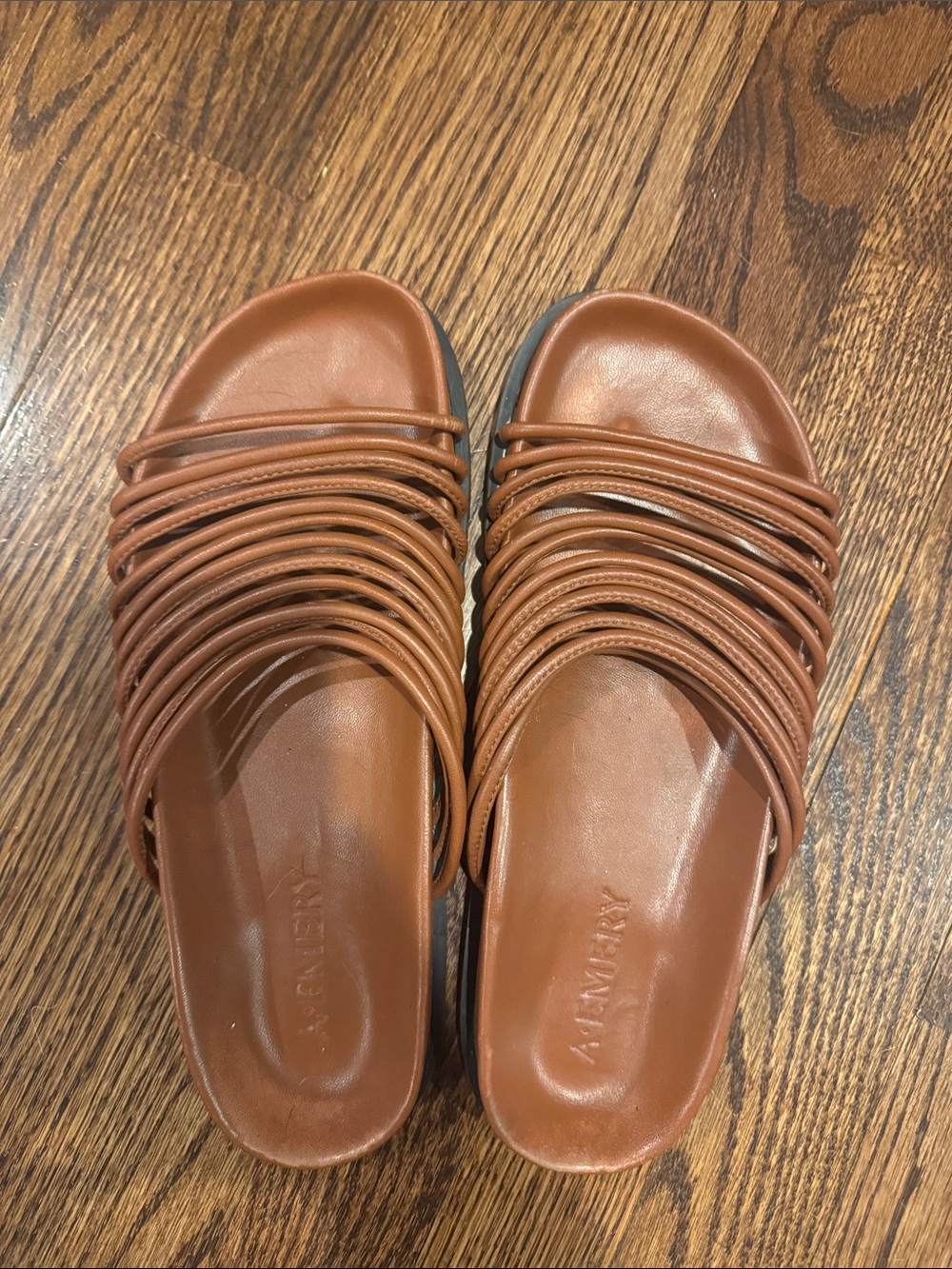 A. Emory Molded Footbed Brown Leather Slide in Size 39/8.5